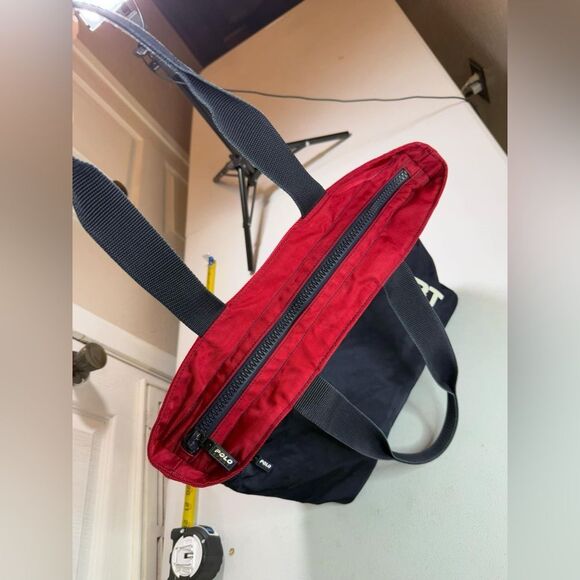 Polo Sport Ralph Lauren Vintage Spell Out Colorblock Navy Red Nylon Tote - Picture 12 of 16